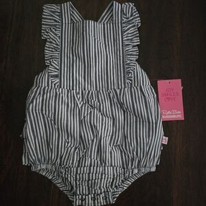 Ruffle Butts Navy and White Striped Romper